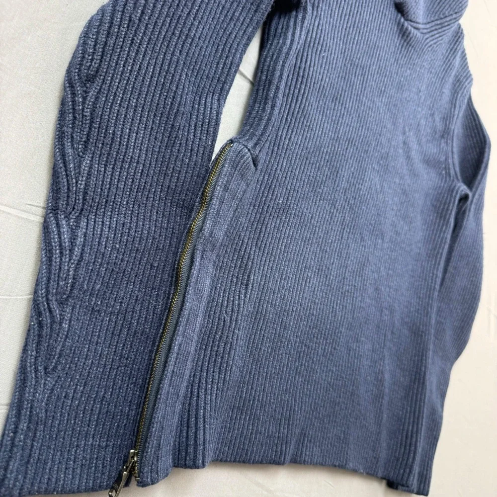 Banana Republic Mens Shawl Collar Ribbed‎ Sweater Navy Blue Side Zip Size Small